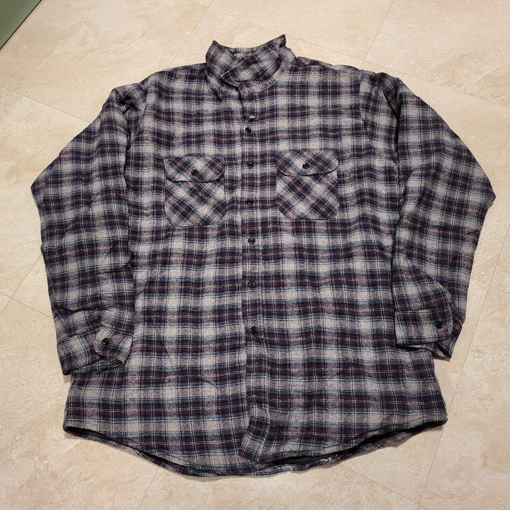 VTG Field & Stream Mens XL T USA Button Thermal Quilted Lined Flannel Shirt
